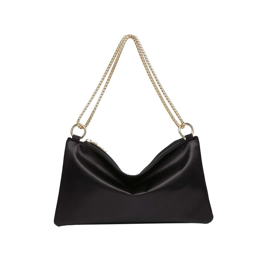 Black Satin Hobo Handbag - Chic Evening Clutch for Cocktail Parties